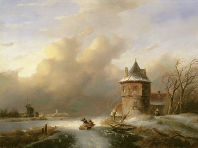 Ein Paar überquert das Eis bei windigem Wetter von Jan Jacob Spohler